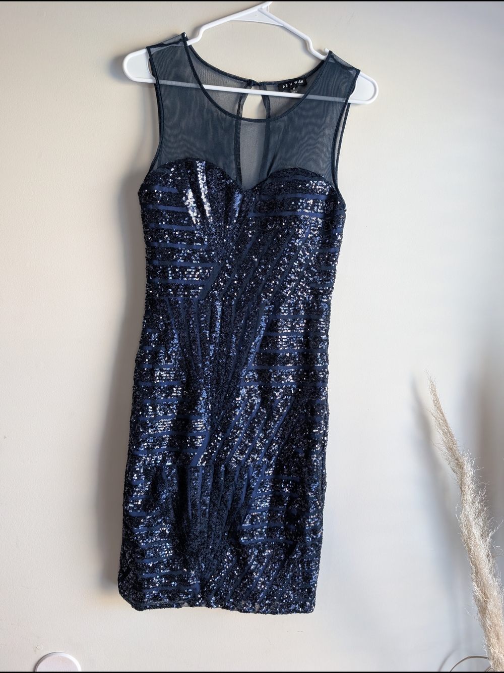 As U Wish Navy Sequin Mesh Mini Dress